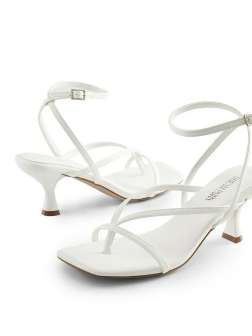 Dream Pairs White Strappy Square Toe Kitten Heels Womens Size 8 NEW